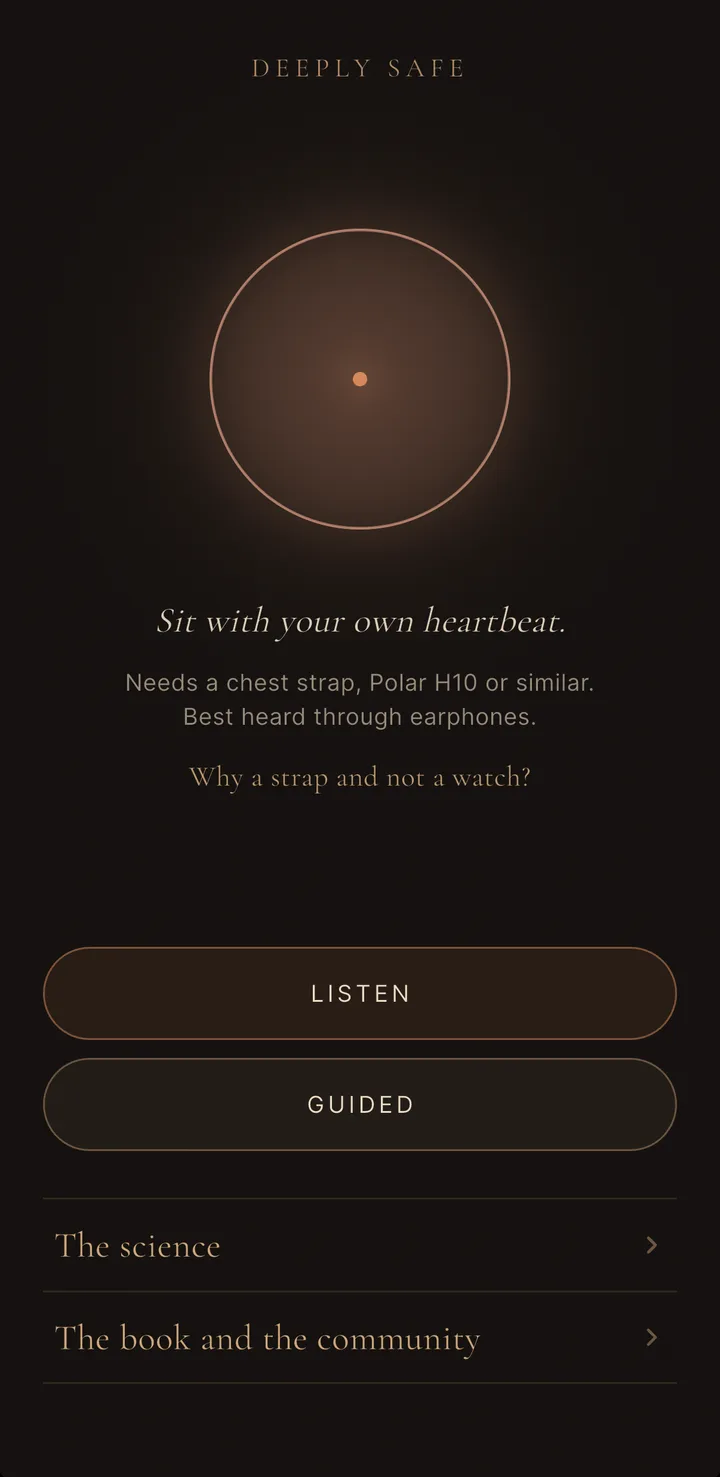The Deeply Safe app home screen with the Listen and Guided sits